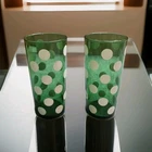 Pair of Vintage Anchor Hocking Forest Green White Polka Dot 12 Oz Tumblers MCM