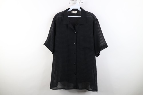 Vtg 90s Y2K Streetwear Womens 2X Sheer Striped Seersucker Collared Button Shirt