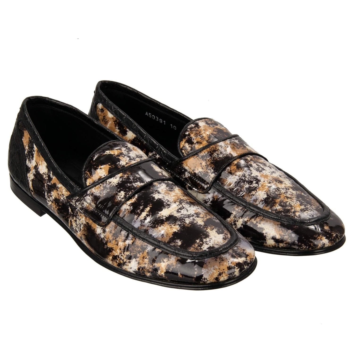 DOLCE & GABBANA Crocodile Marble Loafer Moccasins Shoes ARIOSTO Black 12600
