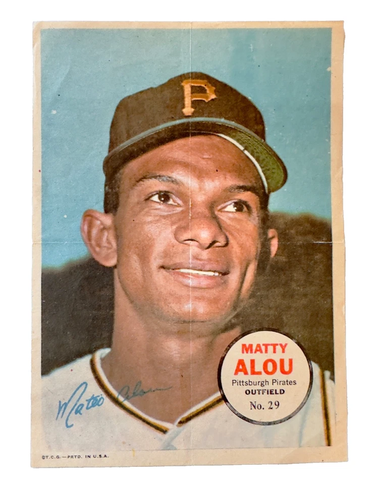 Felipe & Matty Alou 1967 Topps inserciones de póster pin-up, excelente/en muy buen estado, Bravos, Piratas Foto 4 de 4