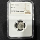 1945-D MERCURY DIME NGC MS64  Silver 10c