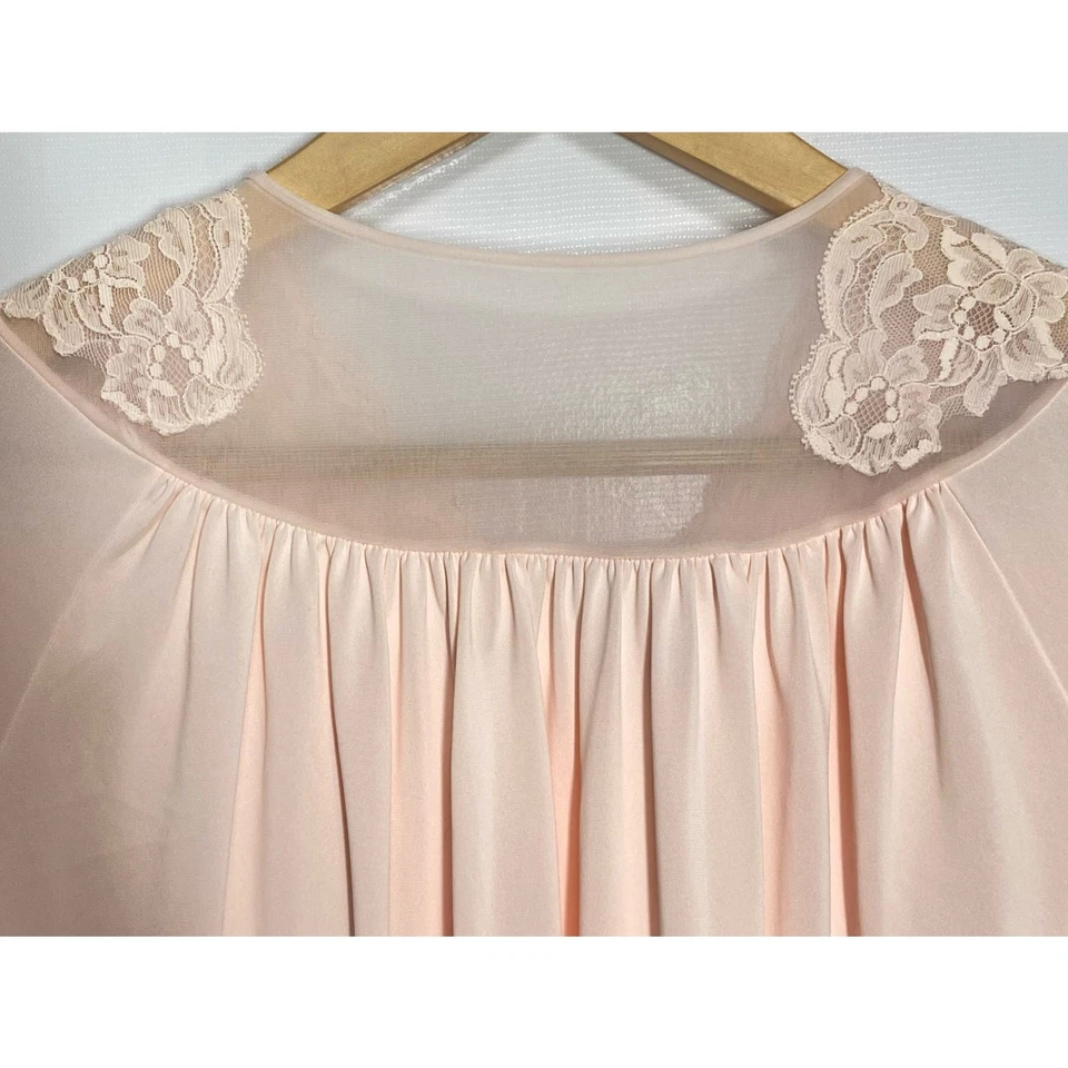 Vintage Shadowline Peach Embroidered Lace Nightgown & Robe Set Size Small - Image 2 of 4