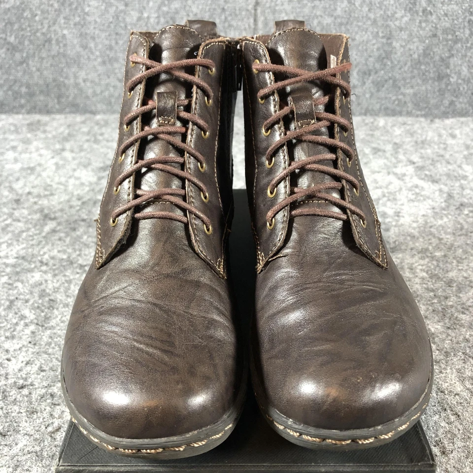 Botas Clarks femininas tamanho 7,5 M couro marrom com cadarço no tornozelo zíper lateral conforto - Imagem 4 de 4