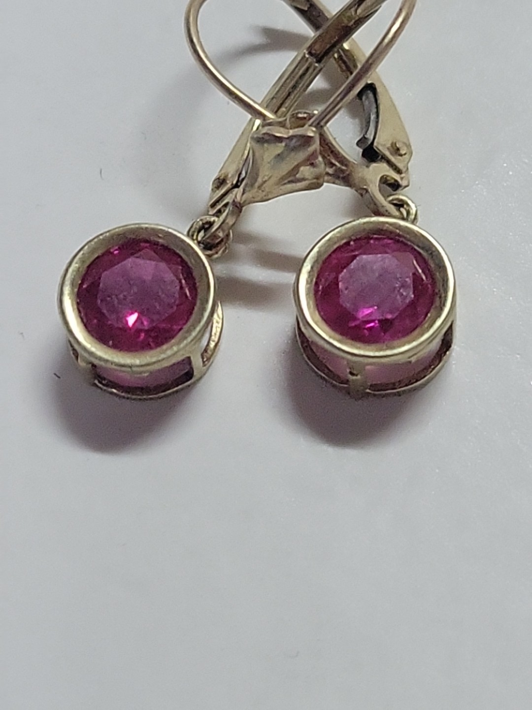 10K GOLD & RUBY LEAVERBACK  DANGLE EARRINGS LAB G… - image 7