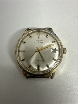 Vintage Dugena Tropica Calendar Herrenuhr   Mechanisch Bastler 