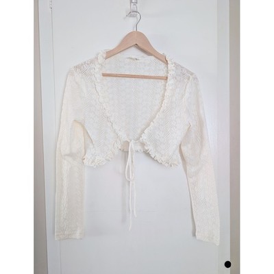 Mimosa Ivory Sheer Lace Ruffle Tie Cropped Bolero Fairy Ethereal Angel Y2K Sz S