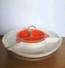 Mid-Century Green Drip Glaze Ceramic Lazy Susan Appetizer Serving Set — listing 3