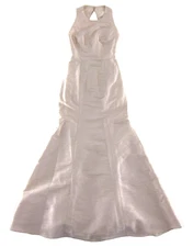 VTG Alfred Sung Pearl Pink High Neck Open Back Bow Long Mermaid Gown Dress 4