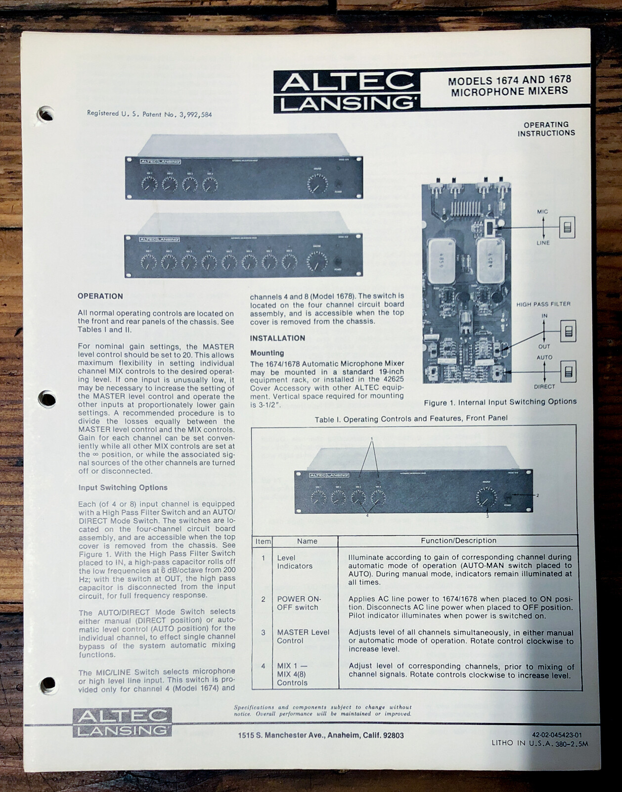 Altec Model 1674 1678 Mixer Owners Manual & Schematic *Orig* | eBay