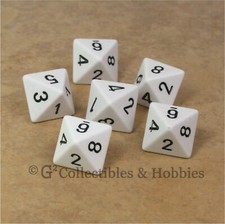 NEW Set of 6 White w Black Numbers RPG D D Gaming Eight Sided Dice Chessex D8s