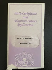Hetty Hertha Vintage Cabbage Patch Kid Preemies Birth Certificate & More