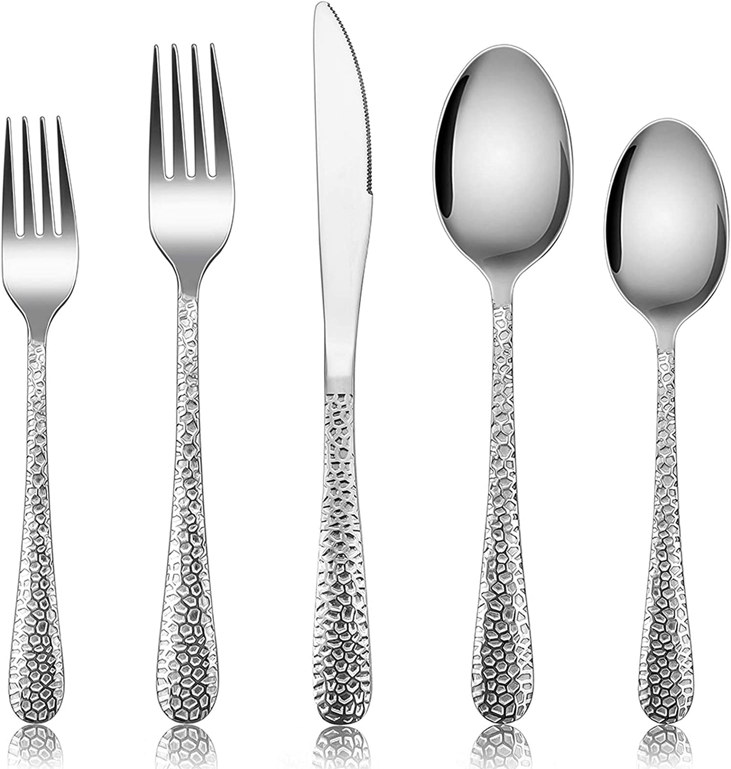 Silverware Set for 12 60-Piece Hammered Flatware Cutlery Set, Stainless Steel
