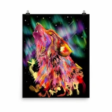 Red Galaxy Wolf Giclee Poster, trippy psychedelic new age space wolf lover decor
