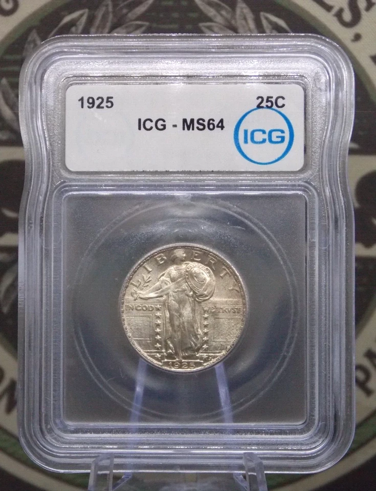 1925 "P" Standing Liberty SILVER Quarter SLQ 25c ICG MS64 #305 BU Unc ECC&C, Inc - Image 3 of 4