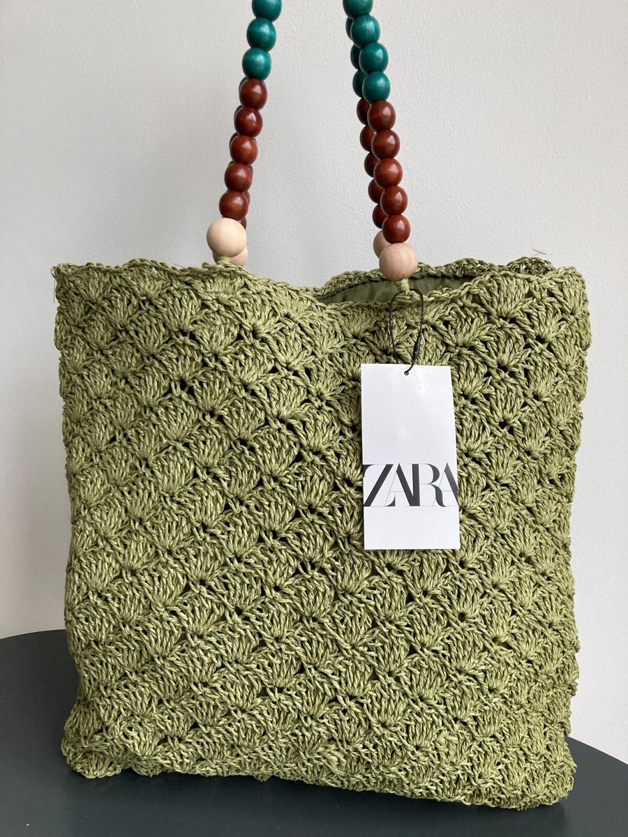 ZARA khaki green medium tote SHOULDER BAG NEW