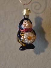 Bee Christmas ornament with daisy, Old World Christmas blown glass