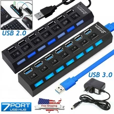 7 Port USB 2.0 / 3.0 Hub Splitter Adapter High Speed For PC Laptop Mac Desktop