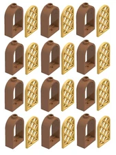 ☀️LEGO 1x2x2 2/3 Castle Reddish Brown Arch Windows & Pearl Gold Lattice Lot x12