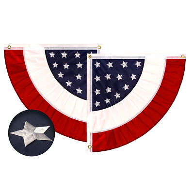 USA Pleated Fan Flag Star 1.5x1.5FT Center Quarter Circle Embroider Poly Stars