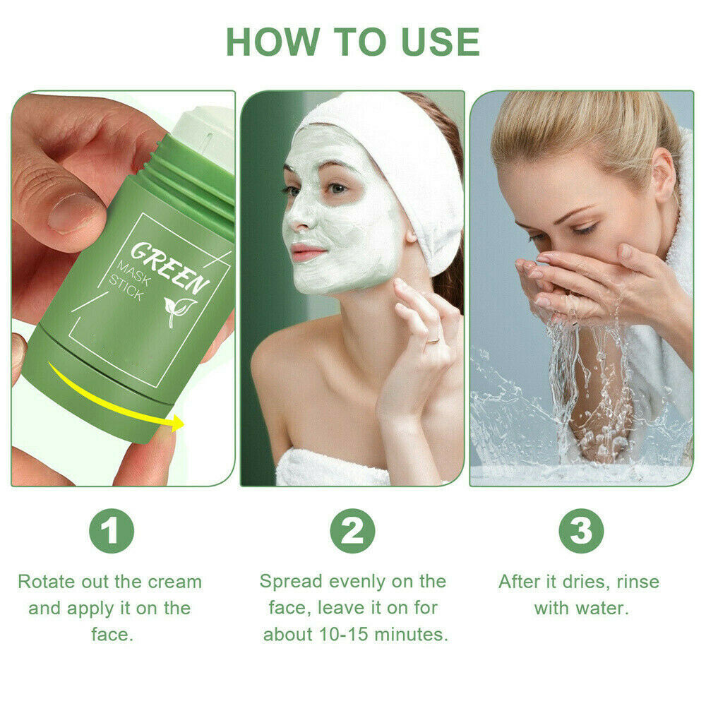 3x Green Tea Purifying Clay Mask Stick Rose Poreless Deep Cleanse Anti-Acne 40ml