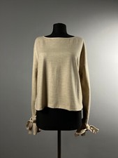 Rare Helmut Lang Womens Beige Wool Silk Tie Cuffs Pullover Jumper Sweater Size S