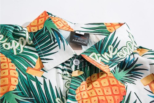 Mens Youth Fashion Pineapple Print Short Sleeves Beach Casual Hawaii Shirt SUNS - Picture 5 of 12
