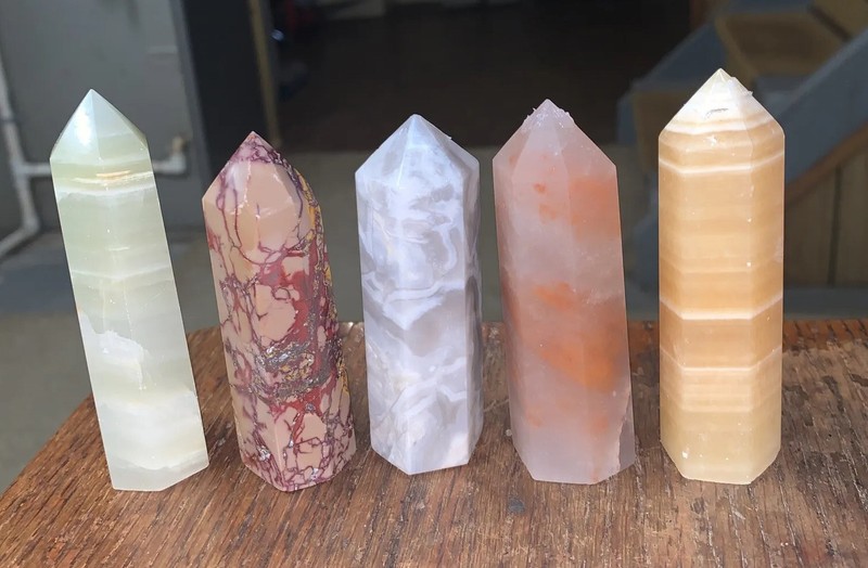 Healing Crystal Lot-5 towers!-Fire Quartz,White Lace Agate,Mookaite,Calcite+MORE