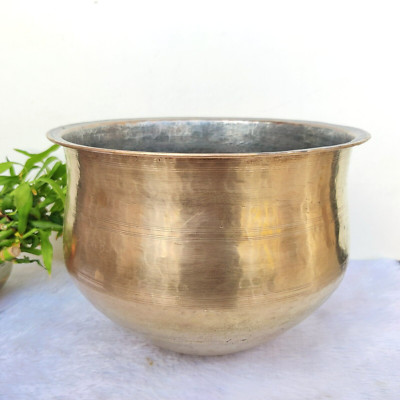 1930s Vintage Hand Hammered Solid Messing Koch Topf Selten Geschirr Sammlerstück