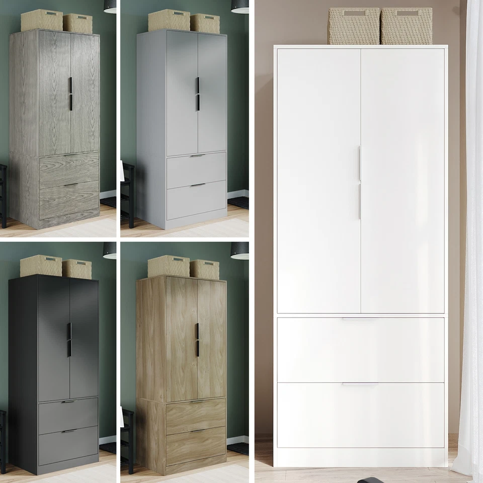 FUJI 2 Door 2 Drawer Minimalist Bedroom Wardrobe Storage & Hanging Rail 180cm