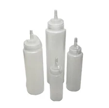 4 Clear Plastic Squeeze Bottle Condiment Dispensers Ketchup Mustard Sauce NEW