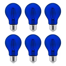 6-Pack Sunlite LED Transparent Blue A19 Filament Bulbs, 4.5 Watts, Dimmable