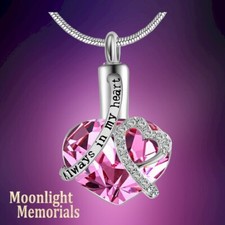 New Always in My Heart Pink Crystal Cremation Urn Ashes Memorial Necklace