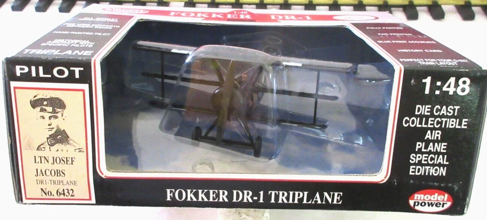 MODEL POWER 6432 LIEUTENANT JACOBS FOKKER Dr-1 TRI PLANE METAL FINISHED MODEL - Image 3 of 3