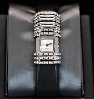Cartier Declaration 18k White Gold 6 Diamond Bar Titanium Steel