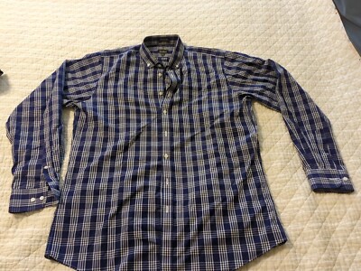 Neiman Marcus 80's 2 Ply Dress Shirt Men's Size 15 Blue White Long Sleeve Plaid