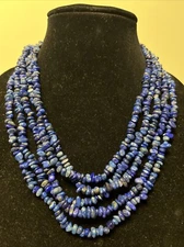 JAY KING DRT-Sterling Silver 5 Strand Layered Lapis Chip Nugget Necklace 146g 22