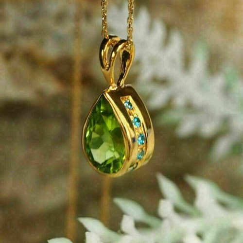 4.00 Ct pear Cut Lab Created Peridot Pendant 14K Yellow Gold Plated - Picture 5 of 5