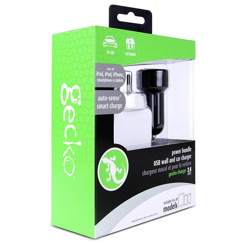 Gecko White USB Adapter & Black Car Travel AC Charger For iPhone iPad Smartphone - Picture 6 of 7