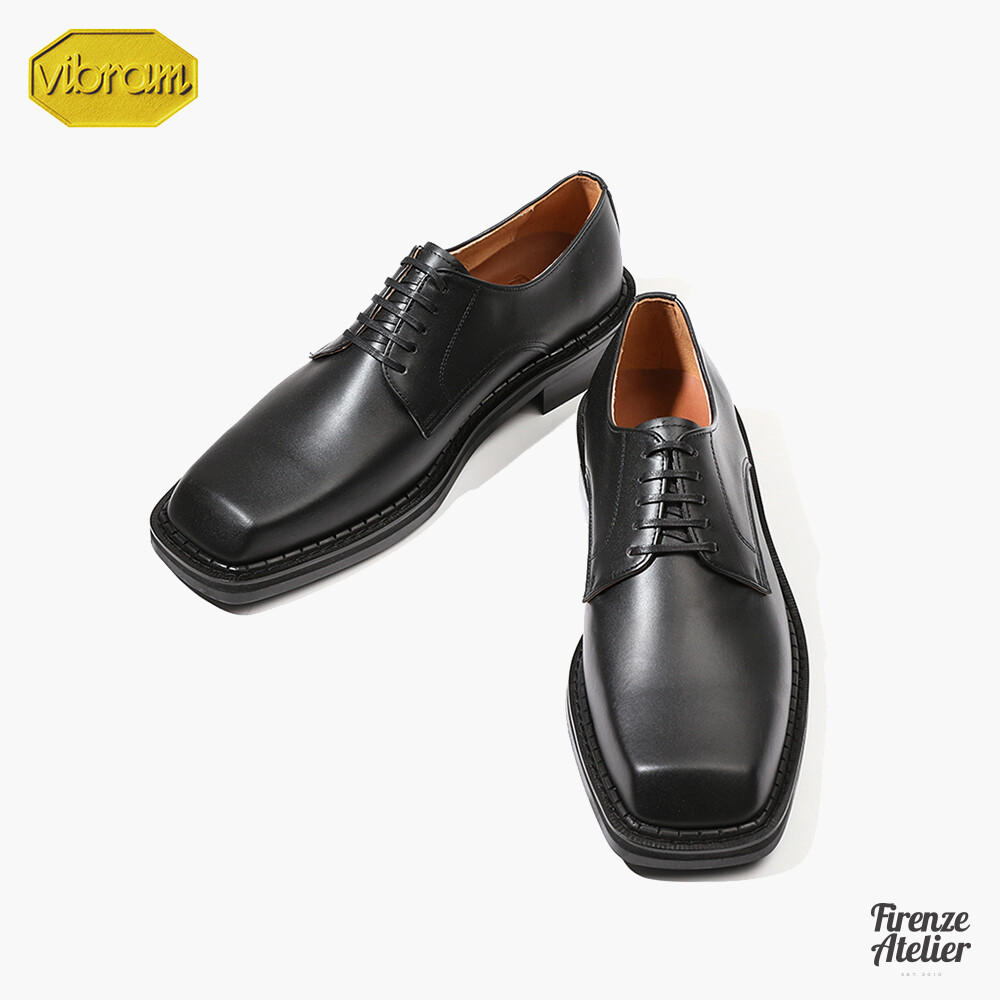 SAOLA Firenze Atelier uomo punta quadrata in pelle nera opaca Oxford Derby con suola Vibram
