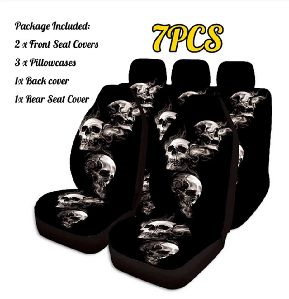 Conjunto completo de capa protetora lavável acessório para carro impressão 3D caveira 5 lugares - Imagem 4 de 4