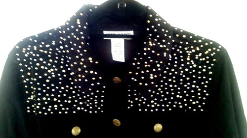 Cathy Daniels Women Corduroy Studded Jacket Sz Medium Black Rhinestones Stretch - Picture 2 of 8