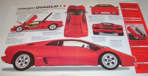 Sports Cars folder 1990-1998 LAMBORGHINI DIABLO SPEC SHEET Hot Cars brochure - Imagen 2 de 3