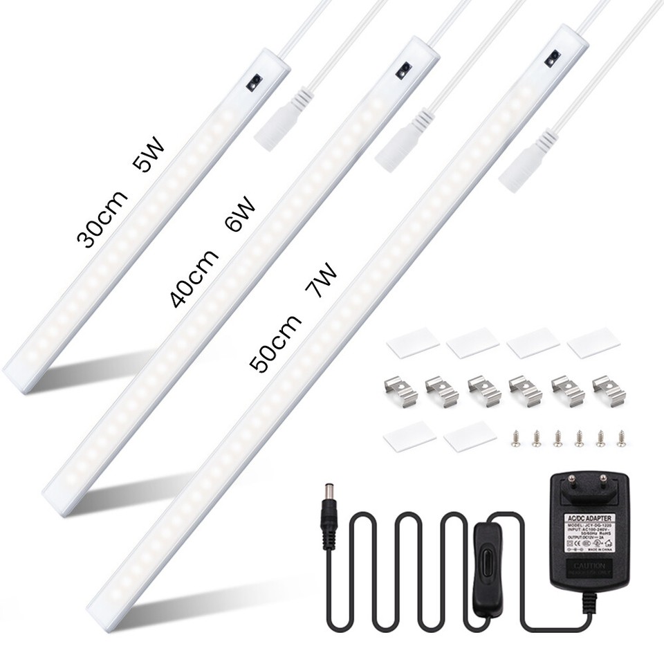 Lvyinyin Under Cabinet LED Light Bar 12, Single Closet Light for Kitchen Counter Shelf Cupboard, Display Cases Back Lighting, 120V Wall Plug in, On Off Switch, 2 Light Bars, White Wires, Daylight