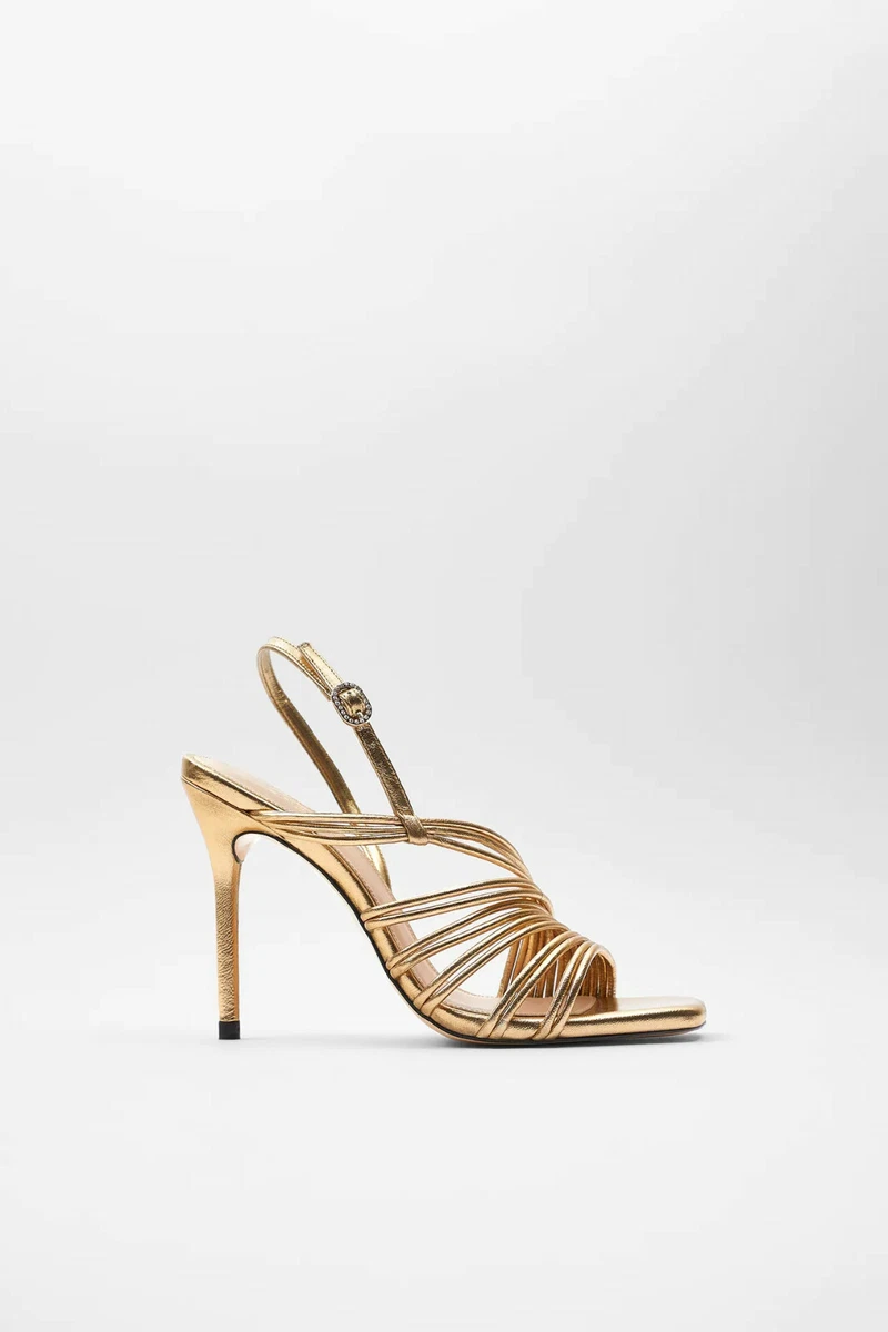 METALLIC HIGH-HEEL SANDALS WITH ANKLE STRAP - Gold | ZARA Australia