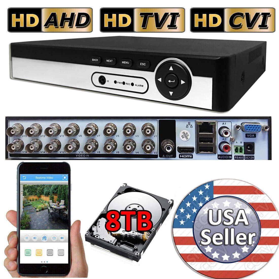 Sikker 16 Channel DVR Camera Recorder 5MP 1080P AHD TVI CVI with 8TB hard  drive