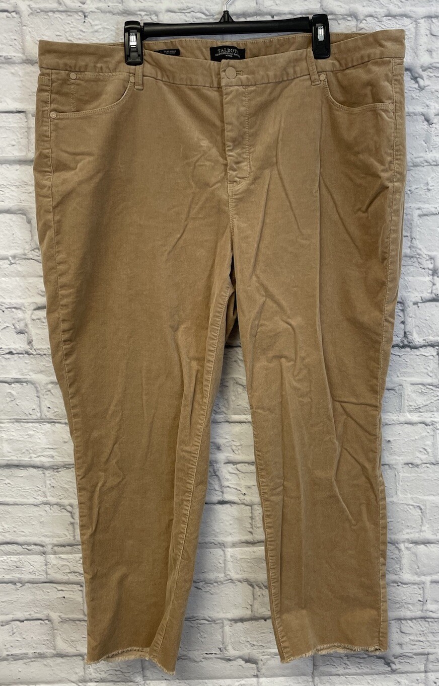 Talbots Corduroy Pants Womens 22W Flawless five pocket Fray Hem Slim Ankle beige