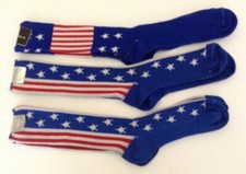 NEW VTG 70s Stars Stripes Patriotic Socks 3 PAIRS Sz 10-13 America July FLAWS