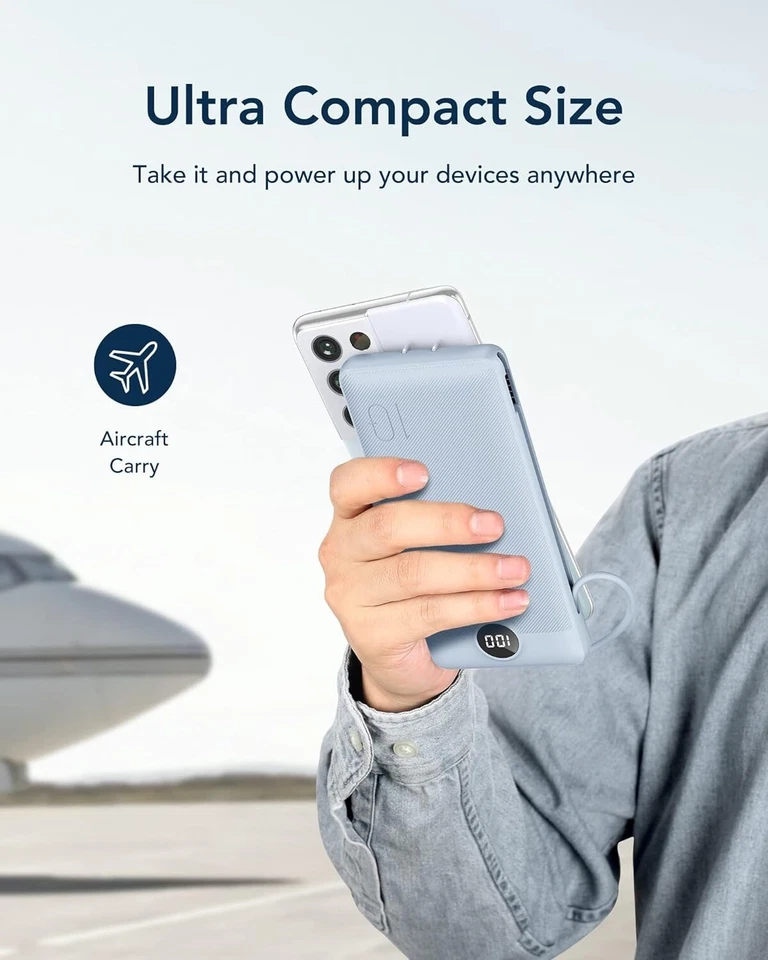 Portable Charger Built-in Cables and AC Wall Plug, USB C Power Bank 10000mAh - Image 3 of 4