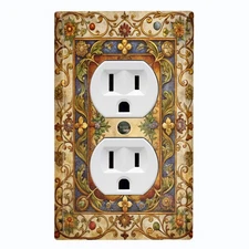 Metal Light Switch Outlet Cover Decorative Wall Plate Yellow Floral Frame FME112