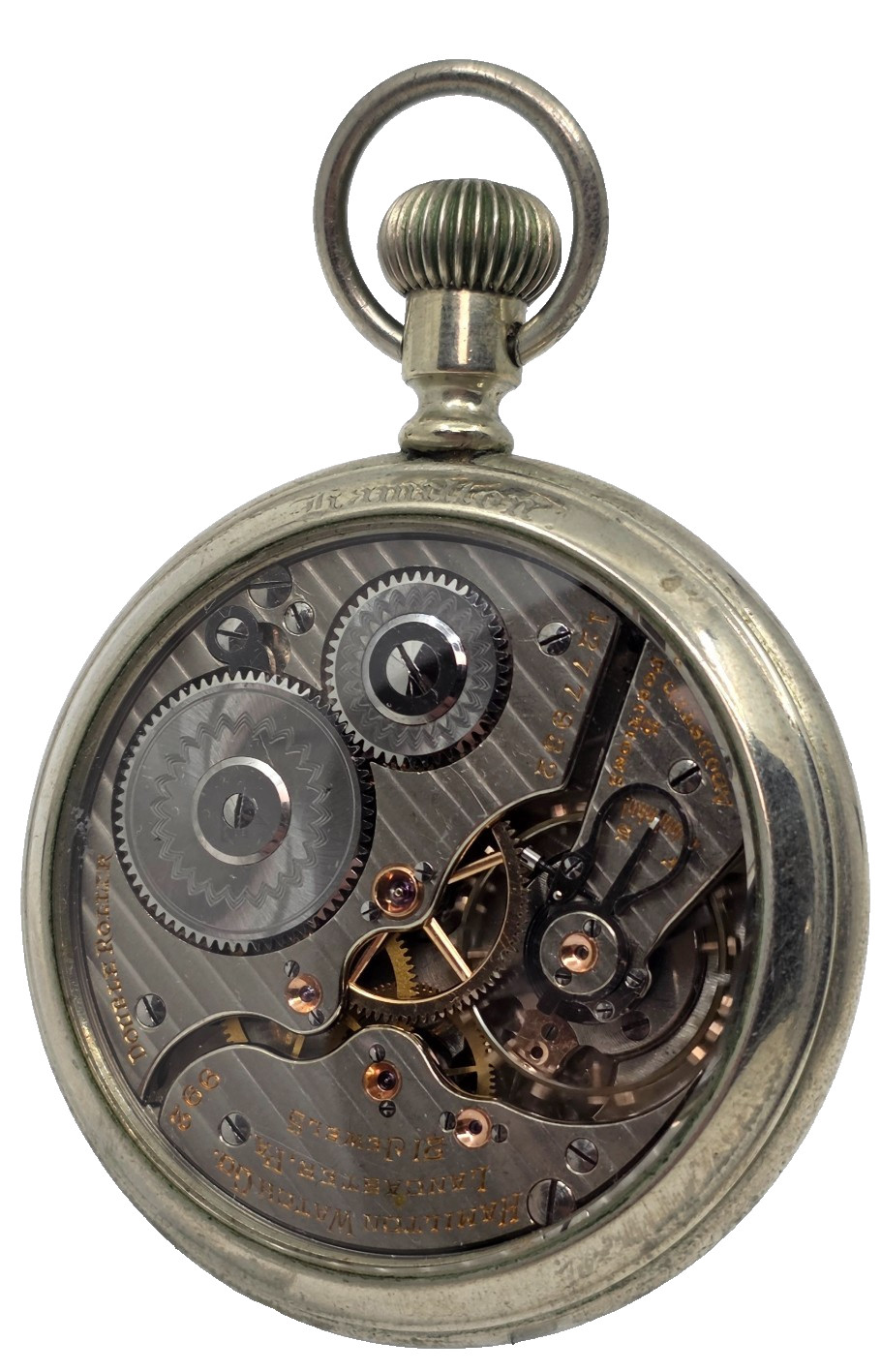 1918 Hamilton 21J 16S 992 Model 2 Railroad Grade Pocket Watch DISPLAY BACK
